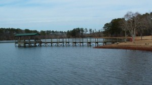 Monroe County Lake in winter, looking northwest over the pier